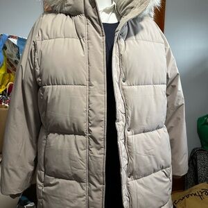 Reitmans Beige Puffer Jacket with Faux Fur Trim
